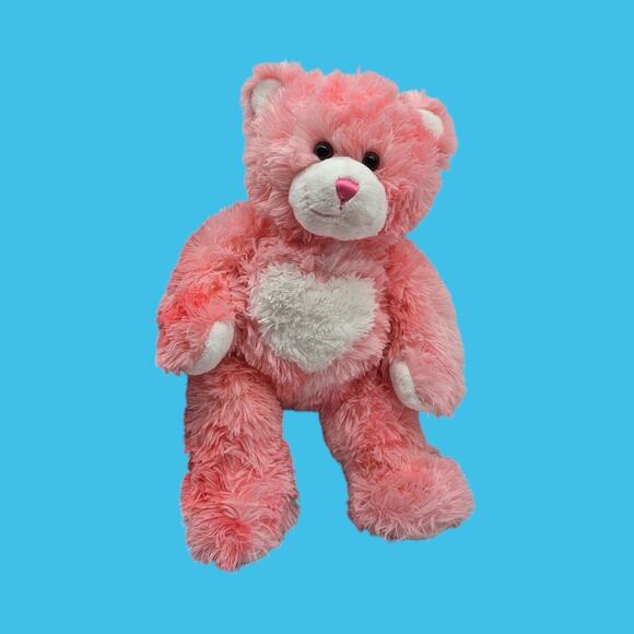 Shaggy Pink Stuffed 15" Teddy Magnetic Paws Build-A-Bear Plush Embroidered Heart - Picture 2 of 14